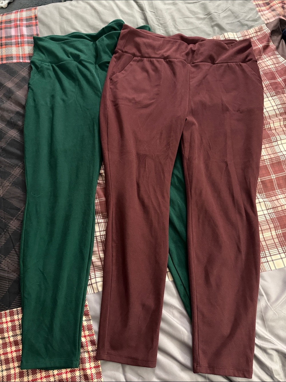 Torrid Happy Camper velvet-feel, warm leggings- Green & Burgundy 2pk